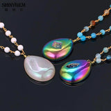 Natural Agate Chocker Necklace Rainbow Gem Stone Pendant