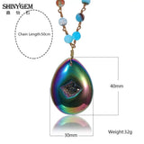 Natural Agate Chocker Necklace Rainbow Gem Stone Pendant