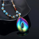 Natural Agate Chocker Necklace Rainbow Gem Stone Pendant