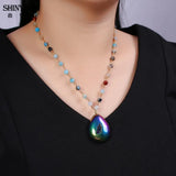 Natural Agate Chocker Necklace Rainbow Gem Stone Pendant