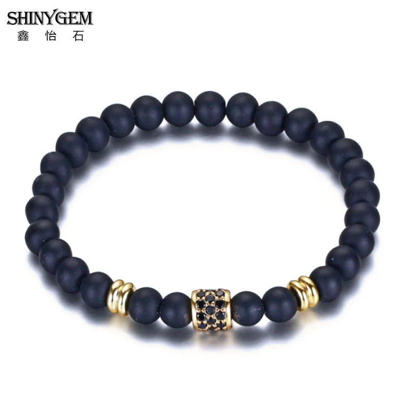 Frosted Agate Charm Bracelet 7*7mm Zircon Inlay