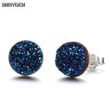 Crystal Druzy Stud Earrings 925 Silver Geode Gem Stone for Women