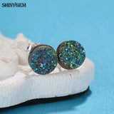 Crystal Druzy Stud Earrings 925 Silver Geode Gem Stone for Women