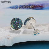 Crystal Druzy Stud Earrings 925 Silver Geode Gem Stone for Women
