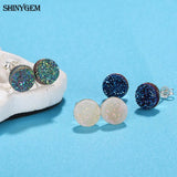 Crystal Druzy Stud Earrings 925 Silver Geode Gem Stone for Women