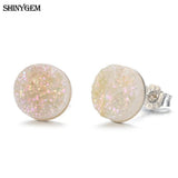 Crystal Druzy Stud Earrings 925 Silver Geode Gem Stone for Women