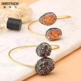 ShinyGem Asymmetric Crystal Druzy Bracelet Geode Stone Bangle