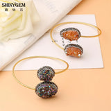 ShinyGem Asymmetric Crystal Druzy Bracelet Geode Stone Bangle