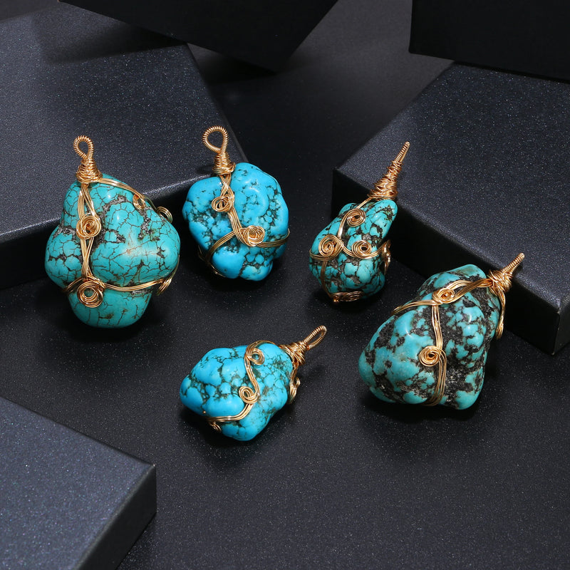 ShinyGem Baroque Turquoise Pendant Necklace 14K Wire