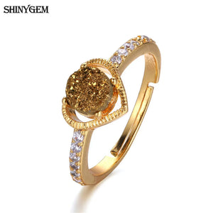 Cubic Zircon Retro Love Heart Ring Set Druzy Stone Women Wedding Jewelry