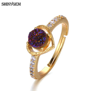 ShinyGem Love Heart Crystal Druzy Stone Ring Retro Rhinestone Wedding Rings