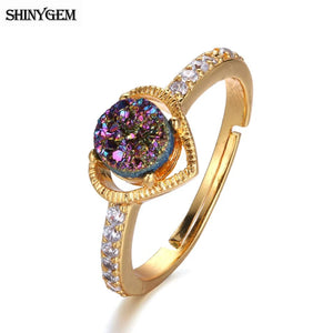 ShinyGem Love Heart Crystal Druzy Stone Ring Retro Rhinestone Wedding Rings
