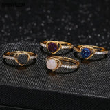 ShinyGem Love Heart Crystal Druzy Stone Ring Retro Rhinestone Wedding Rings