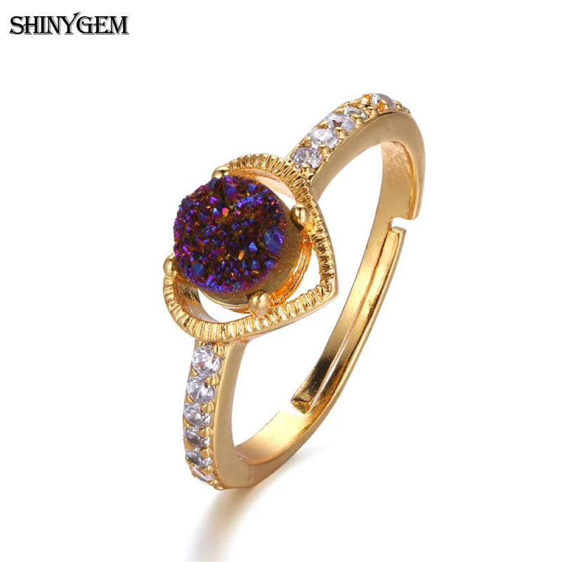 ShinyGem Love Heart Crystal Druzy Stone Ring Retro Rhinestone Wedding Rings