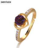 ShinyGem Love Heart Crystal Druzy Stone Ring Retro Rhinestone Wedding Rings