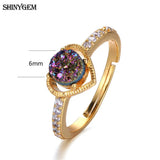 ShinyGem Love Heart Crystal Druzy Stone Ring Retro Rhinestone Wedding Rings