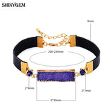 ShinyGem Purple Crystal Leather Bracelet with 24K Plating