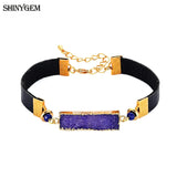 ShinyGem Purple Crystal Leather Bracelet with 24K Plating