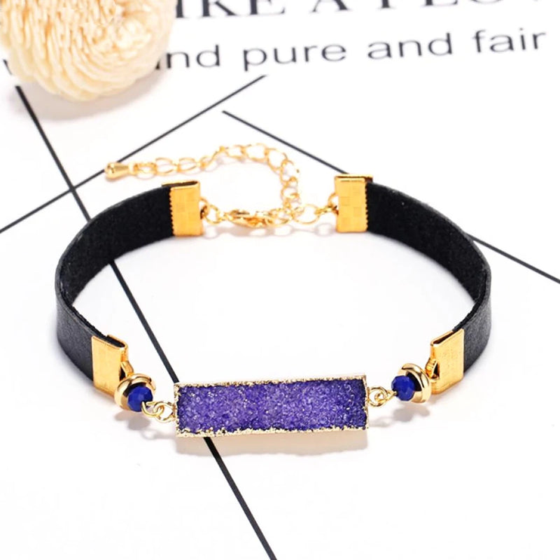ShinyGem Purple Crystal Leather Bracelet with 24K Plating