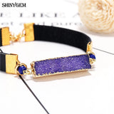 ShinyGem Purple Crystal Leather Bracelet with 24K Plating