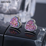 Natural Crystal Druzy Heart Stud Earrings 925 Sterling Silver