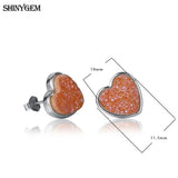 Natural Crystal Druzy Heart Stud Earrings 925 Sterling Silver