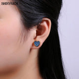 Natural Crystal Druzy Heart Stud Earrings 925 Sterling Silver