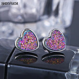 Natural Crystal Druzy Heart Stud Earrings 925 Sterling Silver