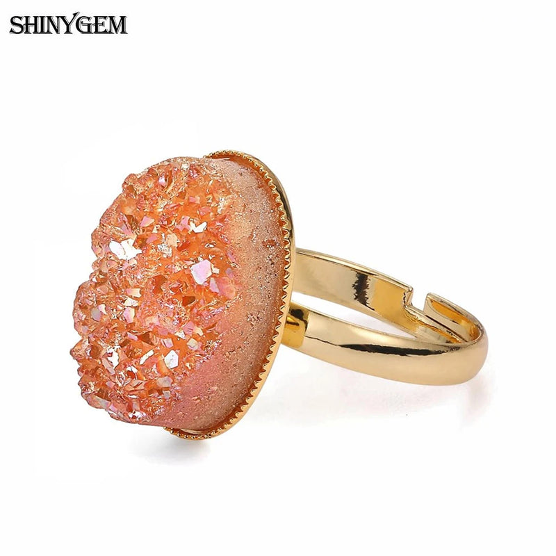 Sparkling Crystal Druzy Stone Adjustable Rings Women Jewelry