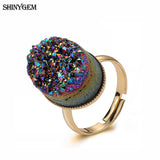 Sparkling Crystal Druzy Stone Adjustable Rings Women Jewelry