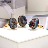 Sparkling Crystal Druzy Stone Adjustable Rings Women Jewelry