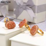 Sparkling Crystal Druzy Stone Adjustable Rings Women Jewelry