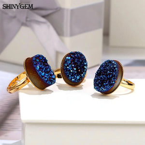 Sparkling Crystal Druzy Stone Adjustable Rings Women Jewelry