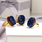 Sparkling Crystal Druzy Stone Adjustable Rings Women Jewelry