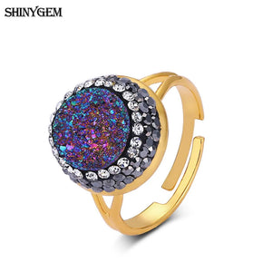 ShinyGem 14mm Crystal Druzy Stone Zircon Charm Adjustable Ring
