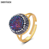 ShinyGem 14mm Crystal Druzy Stone Zircon Charm Adjustable Ring