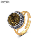ShinyGem 14mm Crystal Druzy Stone Zircon Charm Adjustable Ring