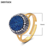 ShinyGem 14mm Crystal Druzy Stone Zircon Charm Adjustable Ring