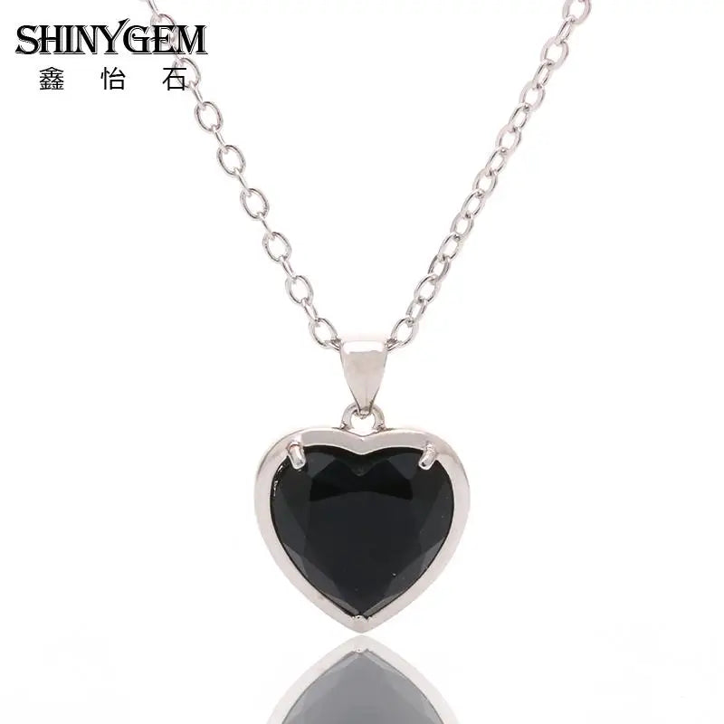 Heart Rhinestone Necklace Charm Silver Plated Glass Crystal Pendant