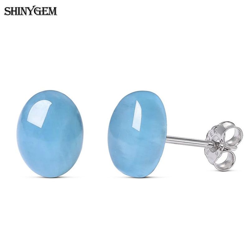 Sky Oval Aquamarine Stud Earrings 925 Silver Women