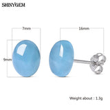 Sky Oval Aquamarine Stud Earrings 925 Silver Women