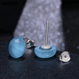 Sky Oval Aquamarine Stud Earrings 925 Silver Women