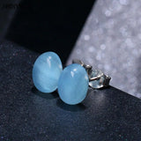 Sky Oval Aquamarine Stud Earrings 925 Silver Women