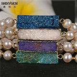Shiny Fresh Water Pearl Bangles Plating Rectangle Crystal Druzy Bracelet