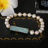 Shiny Fresh Water Pearl Bangles Plating Rectangle Crystal Druzy Bracelet