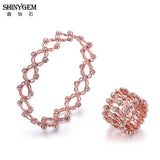 ShinyGem 925 Silver Hollow Rings Zircon Bracelets