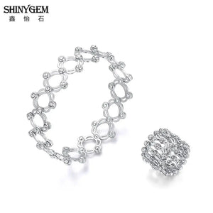 ShinyGem 925 Silver Hollow Rings Zircon Bracelets