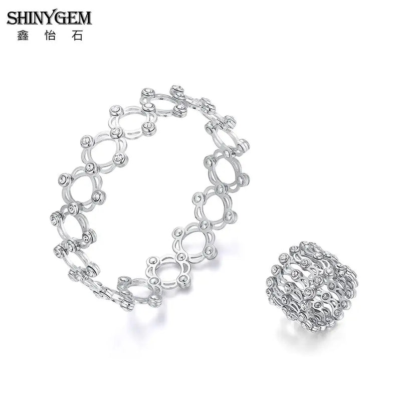 ShinyGem 925 Silver Hollow Rings Zircon Bracelets