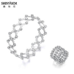 ShinyGem 925 Silver Hollow Rings Zircon Bracelets
