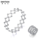 ShinyGem 925 Silver Hollow Rings Zircon Bracelets